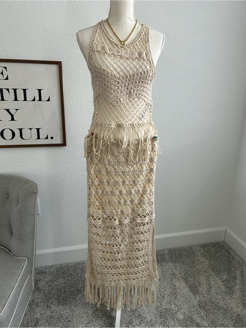 H&M Cream Crochet Maxi Swim Cover-Up Dress
